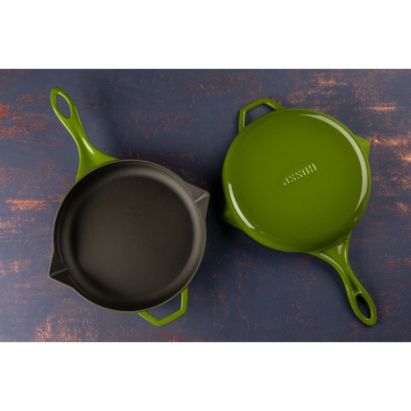 Smaltovaná litinová pánev Hosse, Bamboo, Ф28cm | Plochá litinová pánev | Litinová pánev |