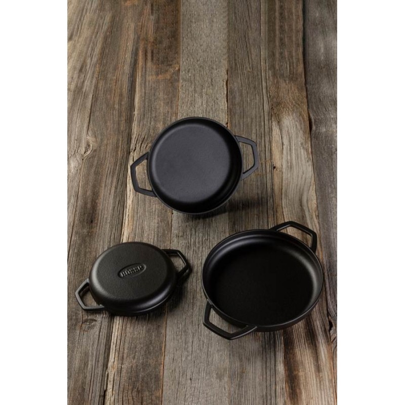 Smaltovaná litinová pánev se dvěma úchyty Hosse, Black Onyx, Ф19cm | Plochá litinová pánev | Litinová pánev |