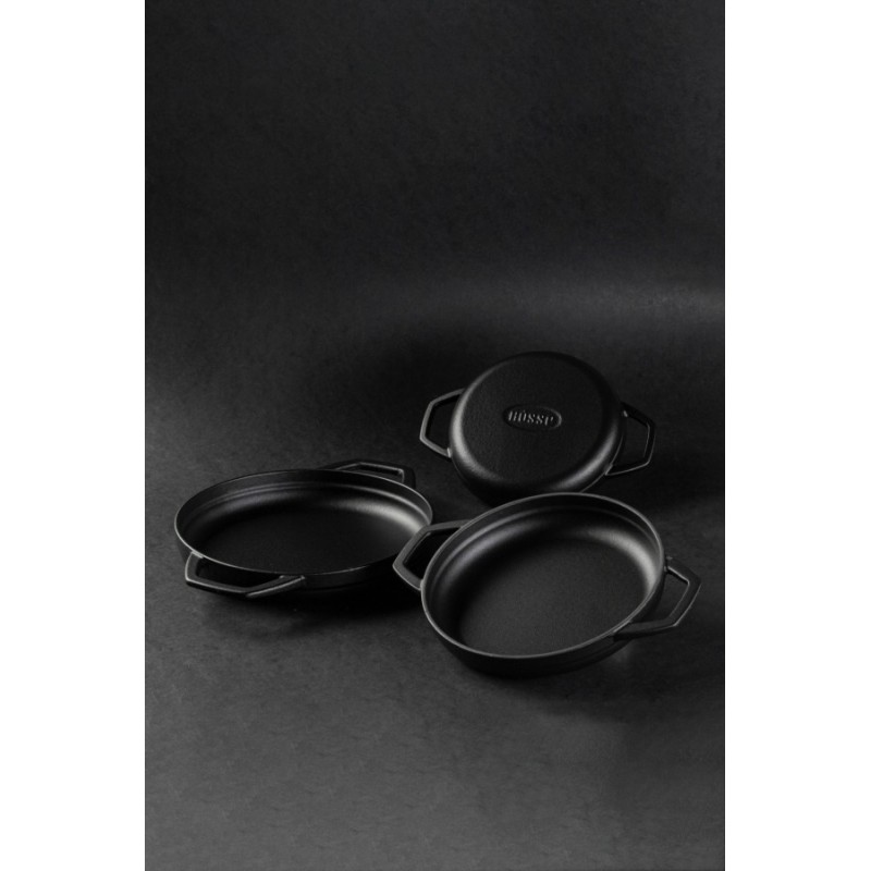 Smaltovaná litinová pánev se dvěma úchyty Hosse, Black Onyx, Ф22cm | Plochá litinová pánev | Litinová pánev |