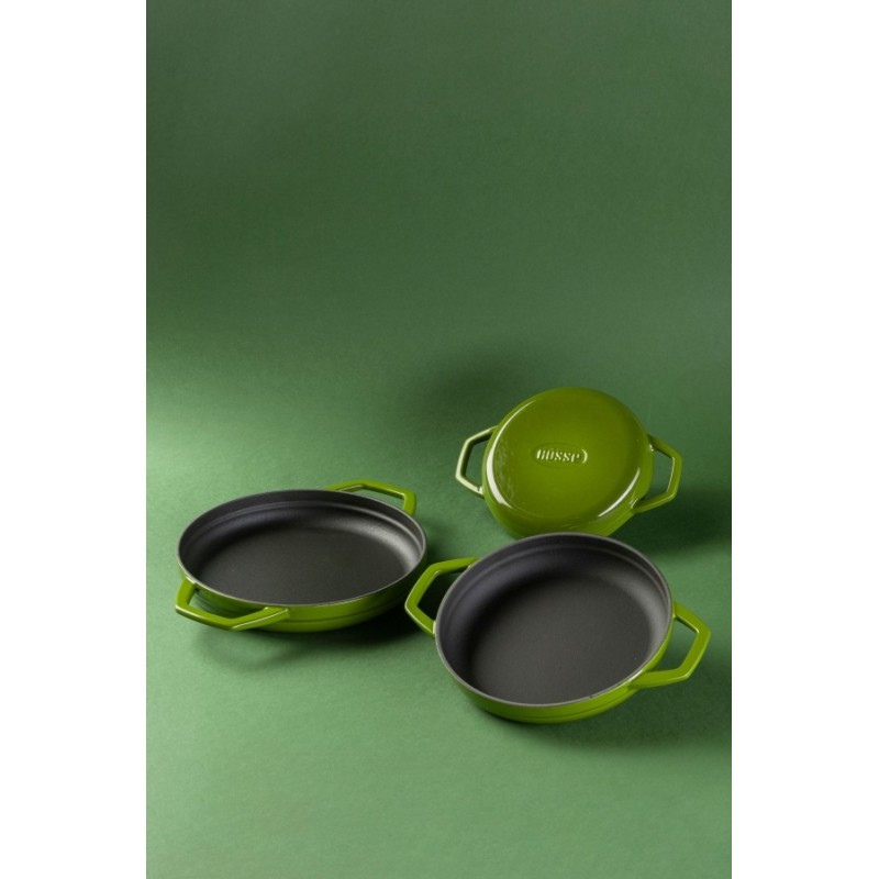 Smaltovaná litinová pánev se dvěma úchyty Hosse, Bamboo, Ф22cm | Plochá litinová pánev | Litinová pánev |