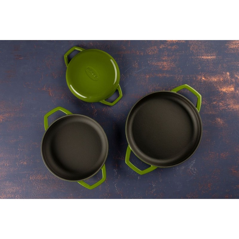 Smaltovaná litinová pánev se dvěma úchyty Hosse, Bamboo, Ф22cm | Plochá litinová pánev | Litinová pánev |